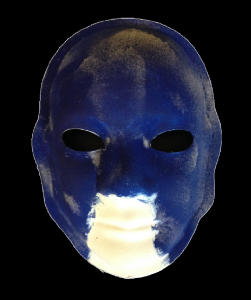 Unmasking Brain Injury mask painted blue and white