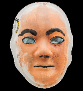 Unmasking Brain Injury mask painted with facial features