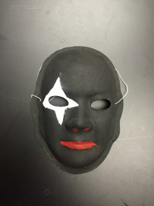 Unmasking Brain Injury mask painted black with a star over one eye