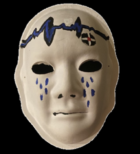 Unmasking Brain Injury mask with painted tears