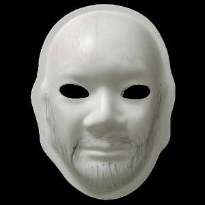 Unmasking Brain Injury mask painted with a beard