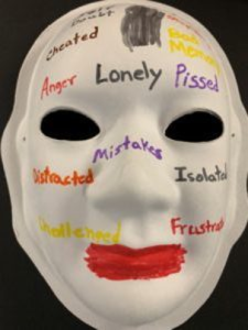 Unmasking Brain Injury mask painted with feelings